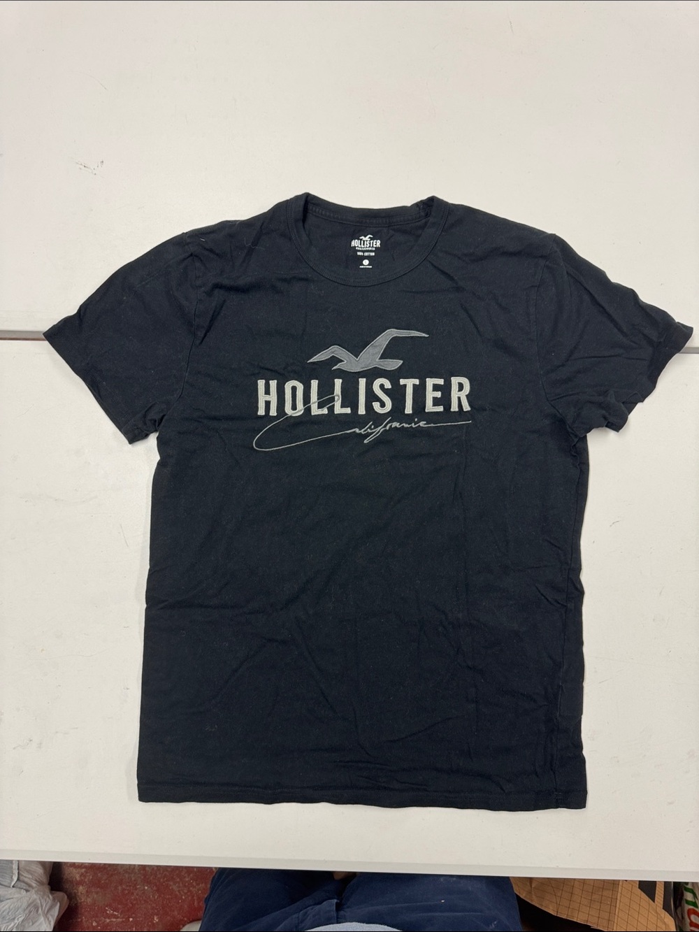 Hollister Black Tee with Gray Logo Graphic